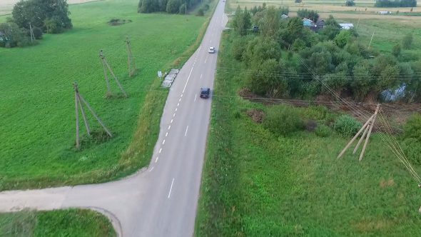Flying Over Country Road, Car Passing By 3