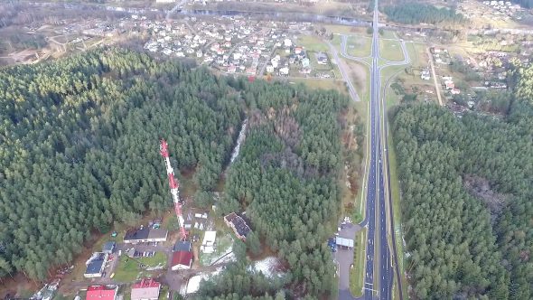 Flight Around Over The Highway, Tv Tower And Forest 4