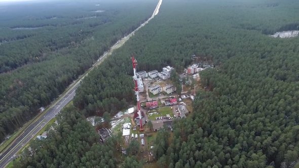 Flight Around Over The Highway, Tv Tower And Forest 6