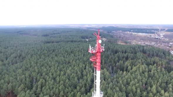 Flight Around Over The Highway, Tv Tower And Forest 9