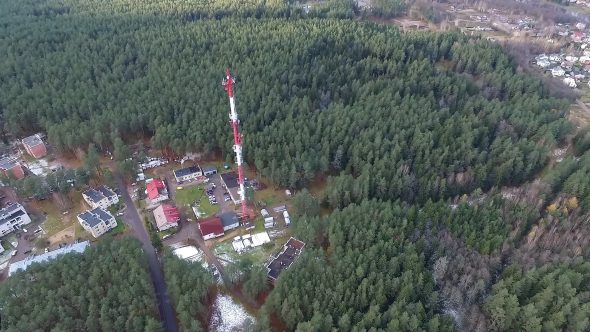 Flight Around Over The Highway, Tv Tower And Forest 5
