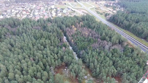 Flight Over The Highway, Tv Tower And Forest 7