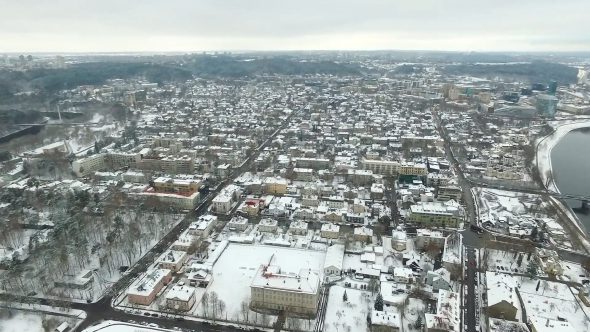 Panorama Over The City Near River With Rotation, Winter 3