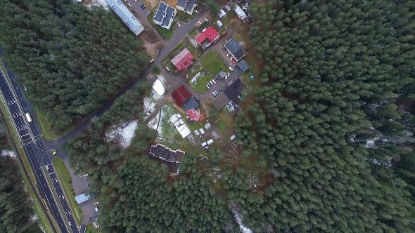 Vertical Panorama Over Tv Tower, Highway, Houses And Forest