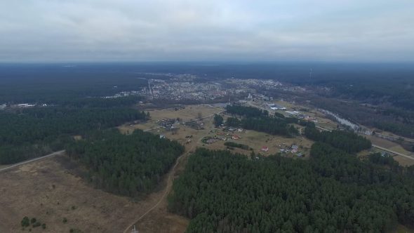 Flight Over Small Town In Distance 2