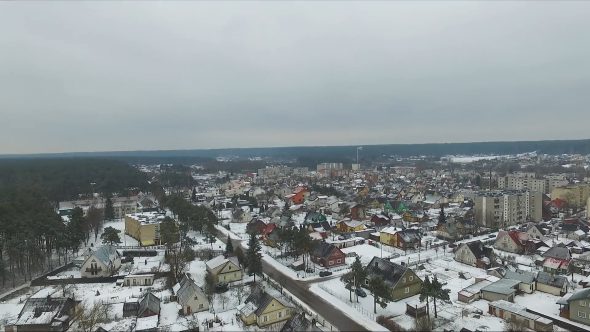 Panorama Over Small Town In Winter 2