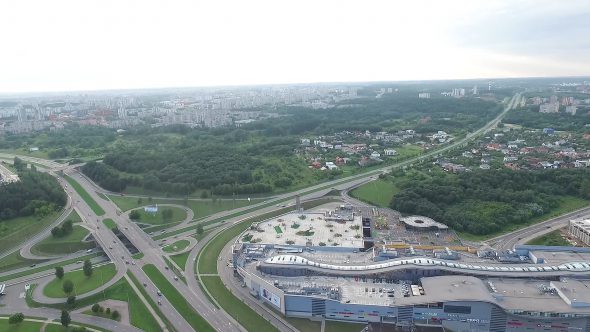 Aerial View Over The City Near Supermarket 3