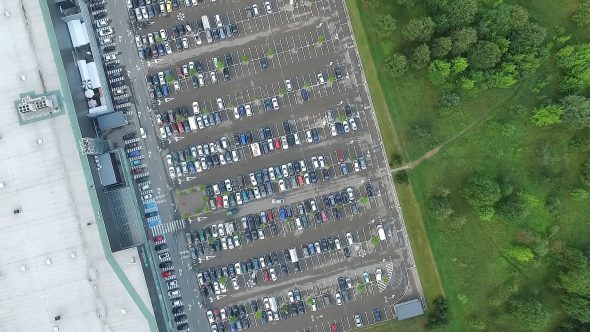 Aerial View Over Parking Near Supermarket 1