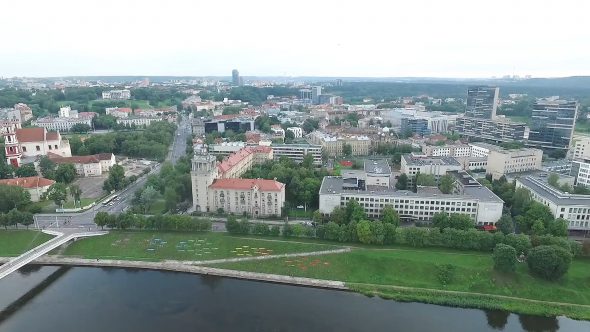 Aerial View Over The City Near River 1
