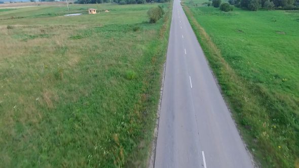 Flying Over Country Road And Rising Up